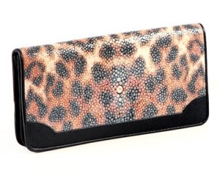 leather purse with leopard design