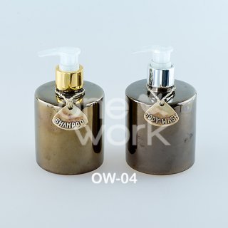 Golden Cylinder Ceramic Shampoo Bottle
