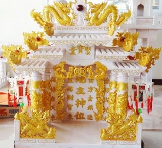 ศาลเจ้าที่ขนาด 27 นิ้ว หินสีชมพู พ่นทอง