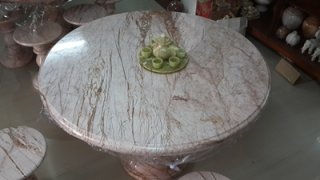 โต๊ะหินอ่อน ขนาด 120 ซม. เก้าอี้ 6 ตัว โต๊ะสูง 80 ซม. + จานหมุน 70 ซม.