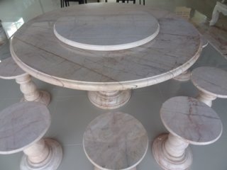 โต๊ะหินอ่อน ขนาด 140 ซม. เก้าอี้ 8 ตัว โต๊ะสูง 80 ซม. + จานหมุน 70 ซม.
