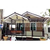 บ้านน็อคดาวน์ หลังคาทรงจั่วมุกซ้อน ขนาดพื้นที่ 48. สีน้ำตาล