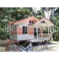 บ้านน็อคดาวน์ หลังคาทรงจั่วมุกซ้อน ขนาดพื้นที่ 39. สีชมพู ขาว