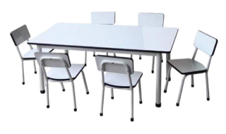 โต๊ะอนุบาลหน้าโฟเมก้าขาวเงา พร้อมเก้าอี้