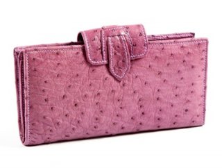 Pink genuine ostrich leather purse 